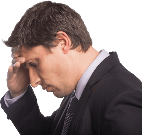 Worried Businessman Holding Head in Transparent Background