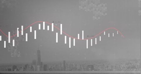 Abstract Data Analysis Overlay on Cityscape for Global Business Concept