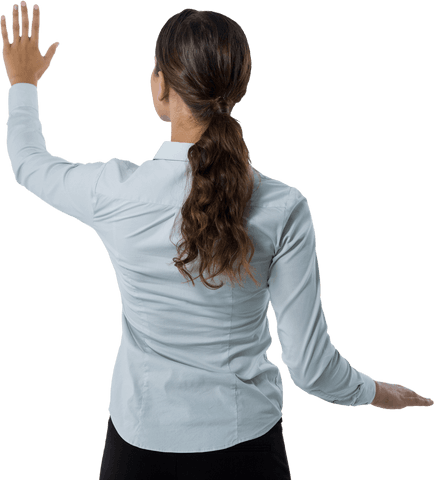 Businesswoman Engaging Transparent Screen Interaction Back View - Download Free Stock Videos Pikwizard.com