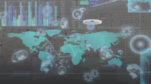 Global Technology Interface with Mathematical Equations and Data Overlay
