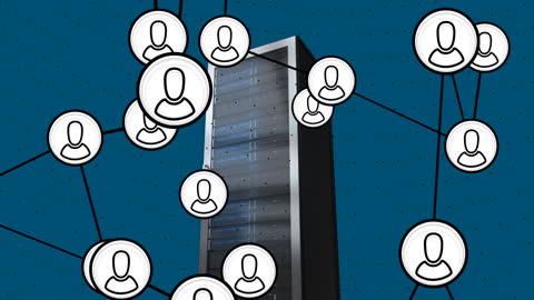 Animated Network Connections Over Computer Server Illustration