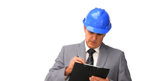 Professional Engineer with Safety Helmet Notes Checklist