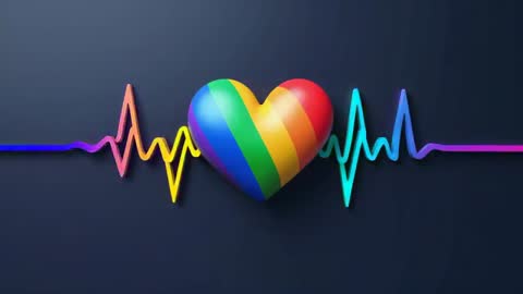 3D Rainbow Heart with Pulsing ECG Waveform, Conceptual Digital Art