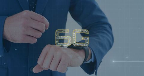 Business Professional Interacting with 6G Network Hologram