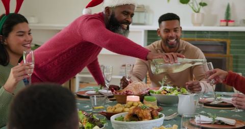 Festive Gathering with Diverse Friends Celebrating at Home