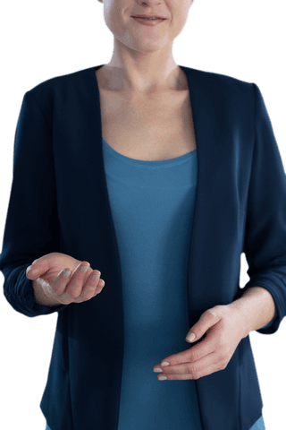 Transparent Smiling Businesswoman Gesturing in Presentation Setup