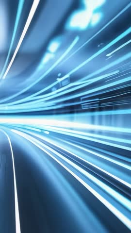 Entering Neon Tunnel: Vertical Futuristic Motion Through Blue Light Trails for Tech Video