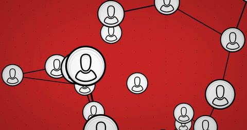 Digital network connections with person icons on red background