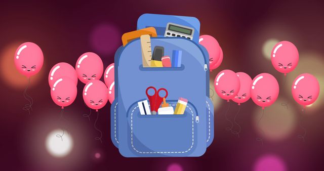 Backpack Icon with School Supplies on Colorful Background - Download Free Stock Images Pikwizard.com