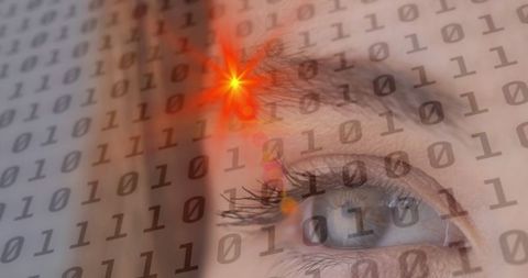 Digital Vision Binary Code Reflection with Glowing Eye