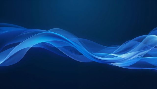 Flowing Blue Ribbon Waves with Cyan Highlights Abstract Gradient Background
