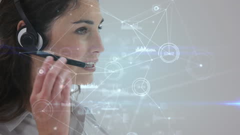 Businesswoman Using Headset with Digital Network Interface