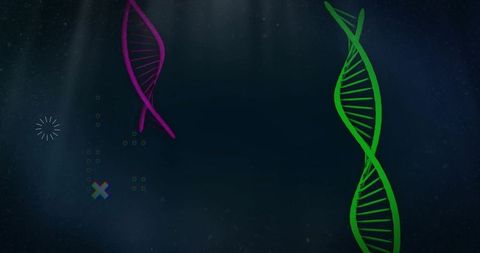 Floating DNA Helix with Digital Elements in Dark Background