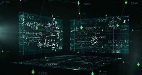Digital Screens with Floating Mathematical Equations and Connections - Download Free Stock Images Pikwizard.com
