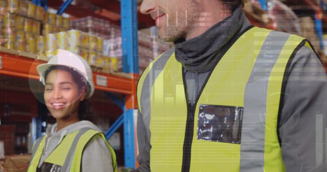 Warehouse Workers in Reflective Vests Smiling While Working - Download Free Stock Images Pikwizard.com