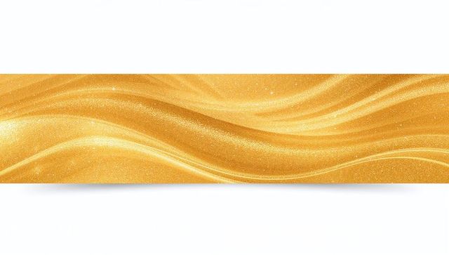Gliding golden wave ribbon shimmering glitter band spanning minimalist white background