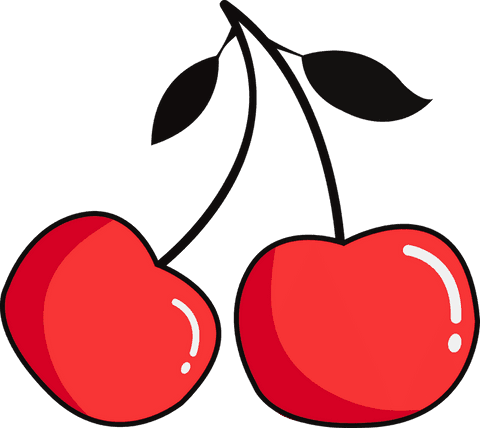 Pair of Cherries on Black Stems with Leaves Flat Minimalist Design - Download Free Stock Videos Pikwizard.com
