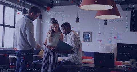 Collaborative Business Meeting in Futuristic Office