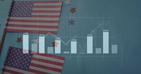 Patriotic data visualization with american flags and bar graph