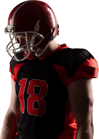Transparent image young american football player in action stance