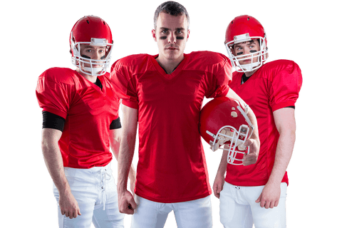 Caucasian rugby players in uniform on transparent background