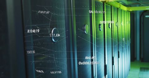 High-tech servers with rotating data in modern facility