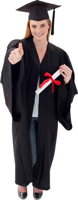 Transparent background teenage girl celebrating graduation in cap and gown giving thumbs up - Download Free Stock Videos Pikwizard.com