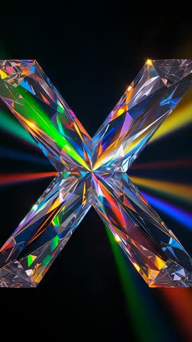 Crystal X Radiating Multicolor Light in Black Space Looping Vertical Holographic Spectrum