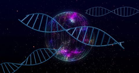 Digital Globe with DNA Strands, Science Technology Concept