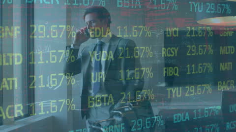 Businessman Analyzing Stock Data with Transparent Overlay