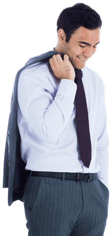 Cheerful Businessman Holding Jacket Smiling Transparent Background