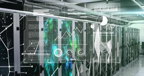 Futuristic Data Processing with Server Racks and Digital Overlay - Download Free Stock Images Pikwizard.com