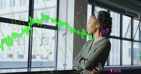 Businesswoman analyzing growth data, concept of business and technology