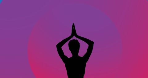 Silhouette of Woman Meditating on Vibrant Purple Gradient Background - Download Free Stock Images Pikwizard.com
