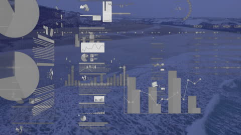 Futuristic Data Visualization over Ocean Surface Concept