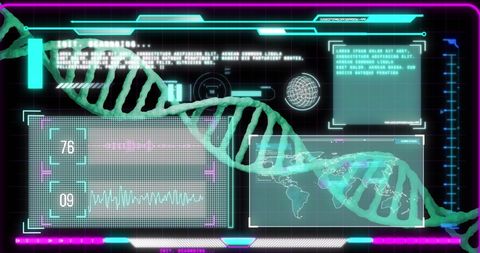Virtual DNA Strand Overlaying Digital Data Interface - Download Free Stock Images Pikwizard.com