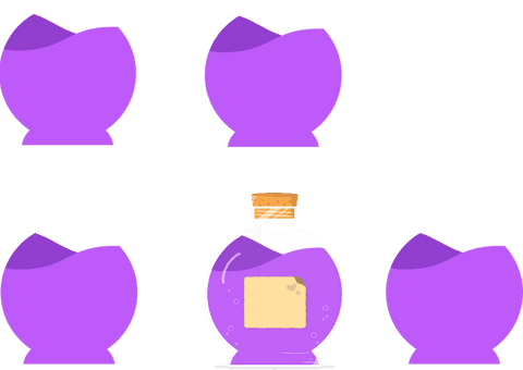 Transparent fantasy potion bottle with cork and purple liquid