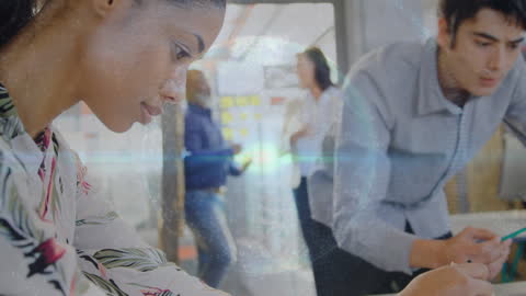 Digital Connections Theme with Focused Professionals in Office