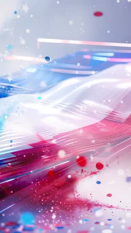 Looping Vertical Animation Rippling Pulsing Red White Blue Light Ribbons with Star Dots