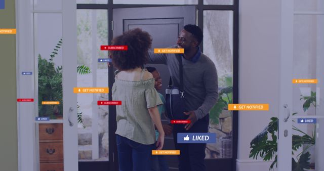 Social Media Notifications Pop Up Around Welcoming Home Entry - Download Free Stock Images Pikwizard.com
