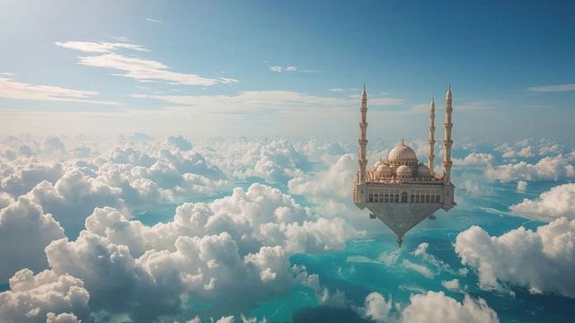 Floating Palace Above Clouds with Mystical Architecture