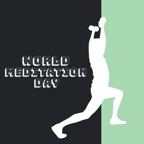 world meditation day poster with silhouette lifting weights - Download Free Stock Templates Pikwizard.com