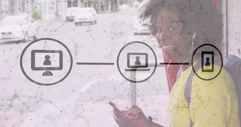 Digital Connectivity with Young Woman Using Smartphone in City