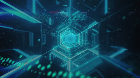 Neon Tunnel with Digital Financial Data Animation