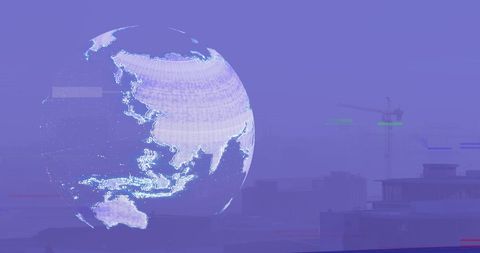 Digital Globe Overlay on Urban Cityscape at Dusk - Download Free Stock Images Pikwizard.com