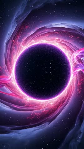 Rotating Neon Plasma Vortex Forming from Cosmic Void, Pulsing Energy Filaments — Vertical Video