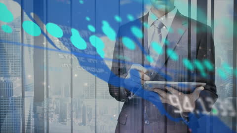 Businessman Analyzing Data with Technology in Modern City