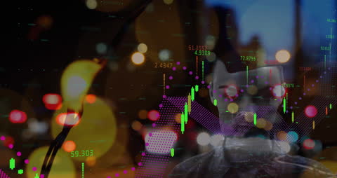 Digital Data Projection on Urban Background Illustrates Blockchain Concept