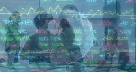 Global Business Analysis Overlay with Diverse Team in Office