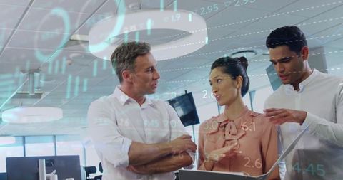 Professionals collaborating on innovative business analytics